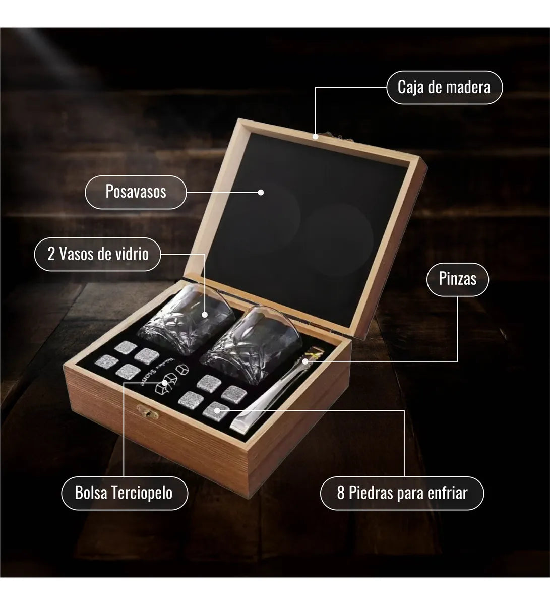 Juego De Vasos De Whisky Con Estuche Y 8 Rocas De Granito