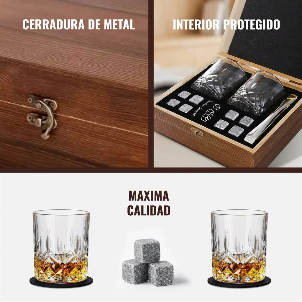Juego De Vasos De Whisky Con Estuche Y 8 Rocas De Granito