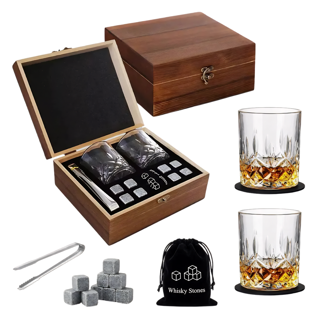 Juego De Vasos De Whisky Con Estuche Y 8 Rocas De Granito
